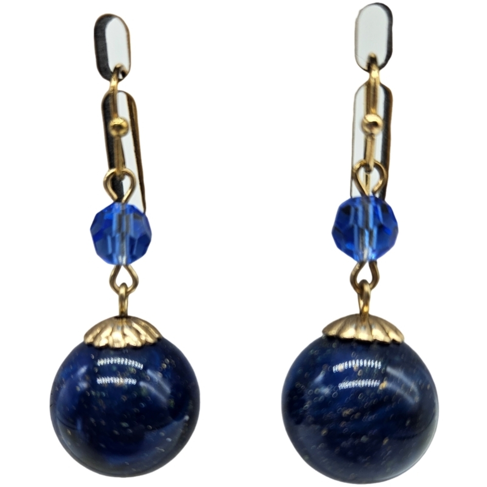 💎Elegant Blue and Gold Beaded Drop Earrings
